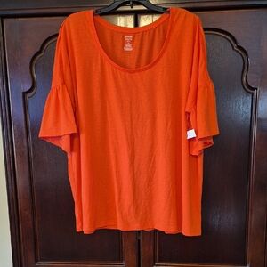 🟢 NEW Jennifer Lauren Plus Tee  Ruffle Sleeve Top - Orange